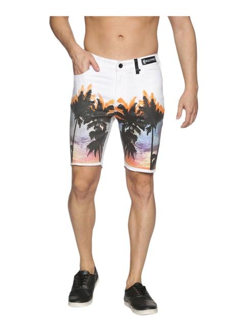 kultprit white slim fit printed shorts