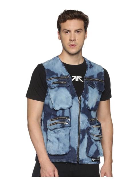 kultprit blue slim fit tie - dye jacket