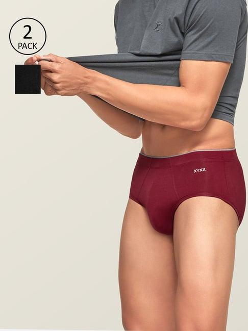 xyxx maroon & black snug fit briefs - pack of 2