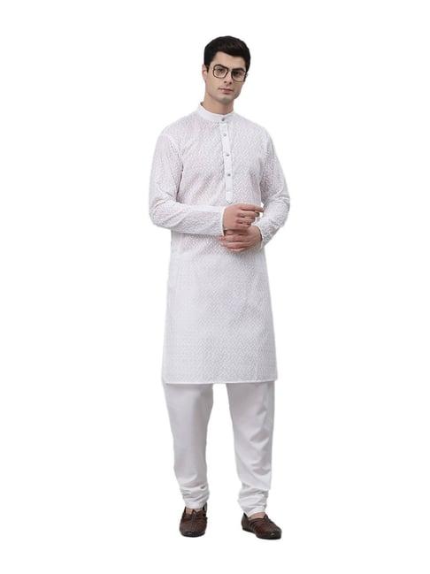 neudis white self design straight kurta with churidar