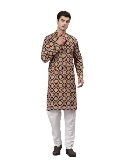 neudis black & white floral print kurta with churidar