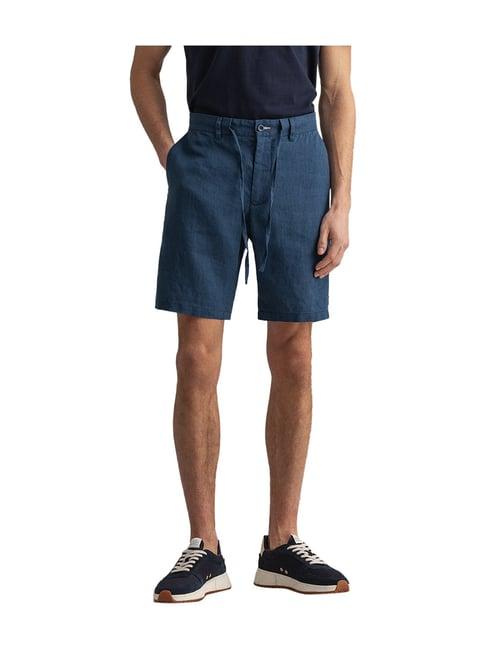 gant navy mid rise linen shorts