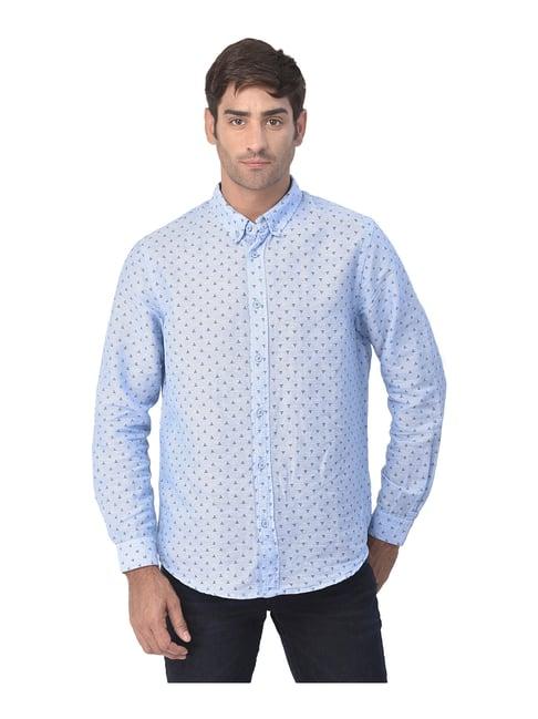 woods sky blue regular fit printed shirt