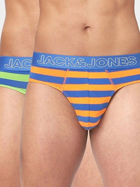 jack & jones orange & green striped briefs-pack of two