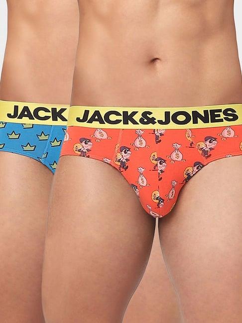 jack & jones orange & blue printed briefs-pack of two