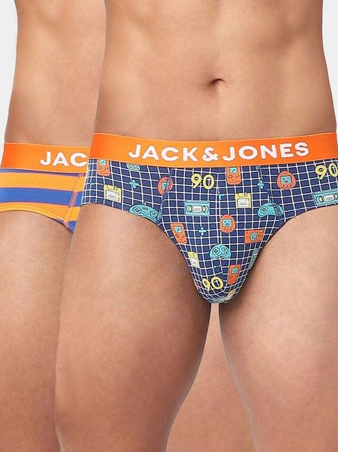 jack & jones orange & blue printed briefs-pack of two