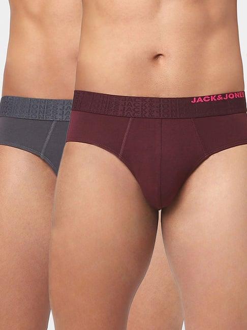 jack & jones wine & grey regular fit briefs-pack of two