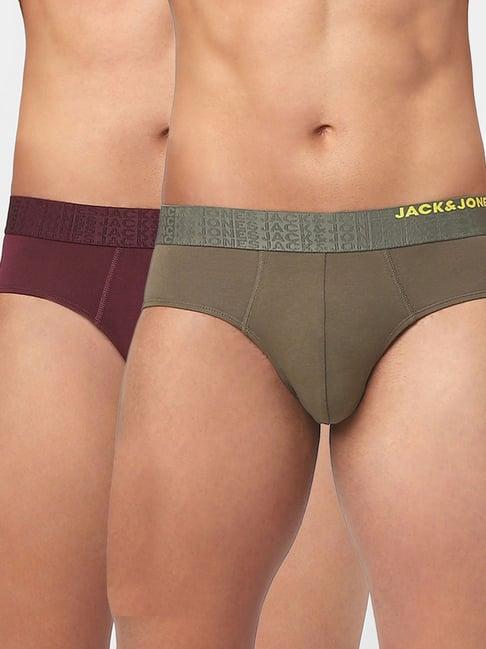 jack & jones olive night & wine regular fit briefs-pack of two