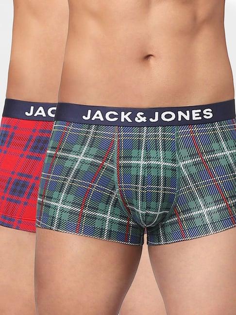 jack & jones green & red checks trunks-pack of two