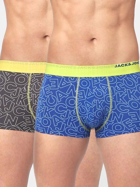 jack & jones dark grey & nautical blue printed trunks-pack of two