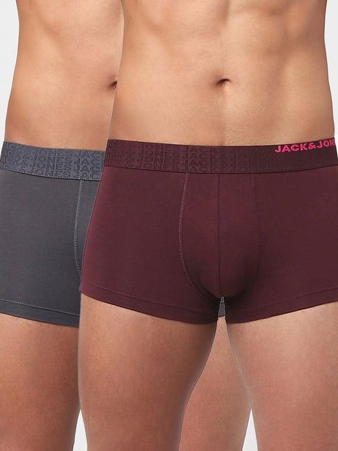 jack & jones wine & grey regular fit trunks-pack of two