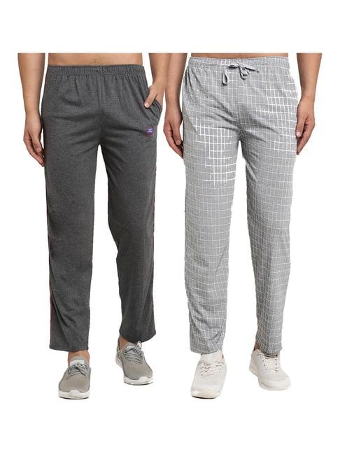 vimal jonney light grey & grey regular fit check trackpants - pack of 2