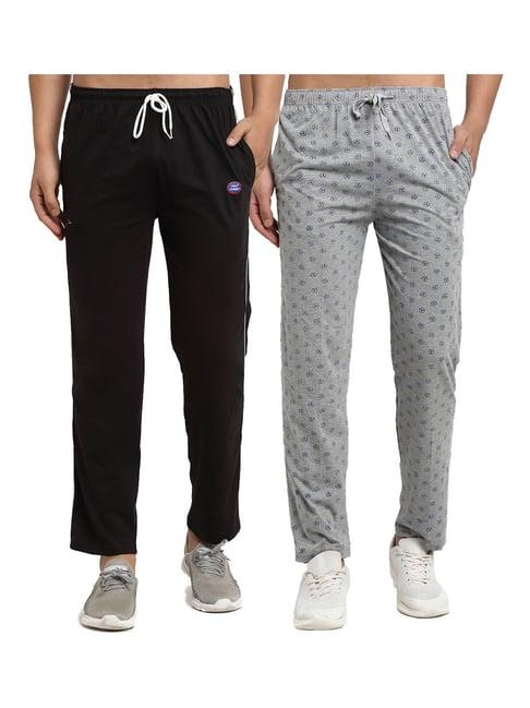 vimal jonney black & grey regular fit printed trackpants - pack of 2