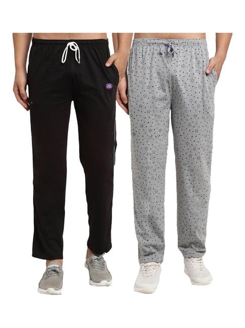 vimal jonney grey & black regular fit printed trackpants - pack of 2