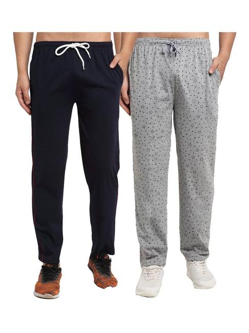 vimal jonney dark blue & grey regular fit printed trackpants - pack of 2