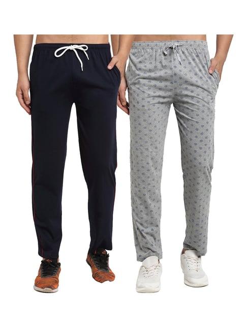 vimal jonney navy & grey regular fit printed trackpants - pack of 2