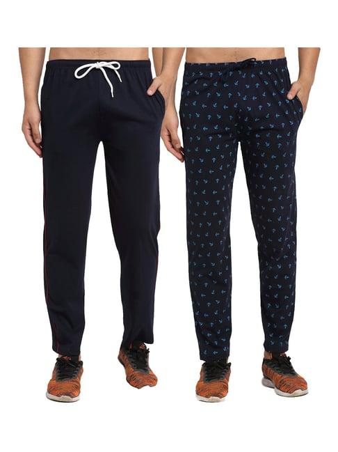 vimal jonney navy regular fit printed trackpants - pack of 2