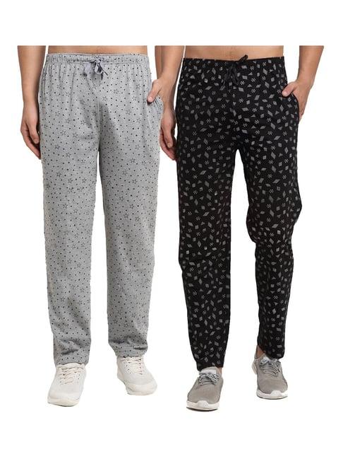 vimal jonney black & grey regular fit printed trackpants - pack of 2