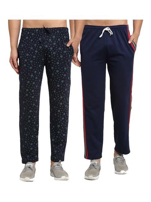 vimal jonney navy & blue regular fit printed trackpants - pack of 2