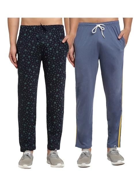 vimal jonney light blue & navy regular fit printed trackpants - pack of 2