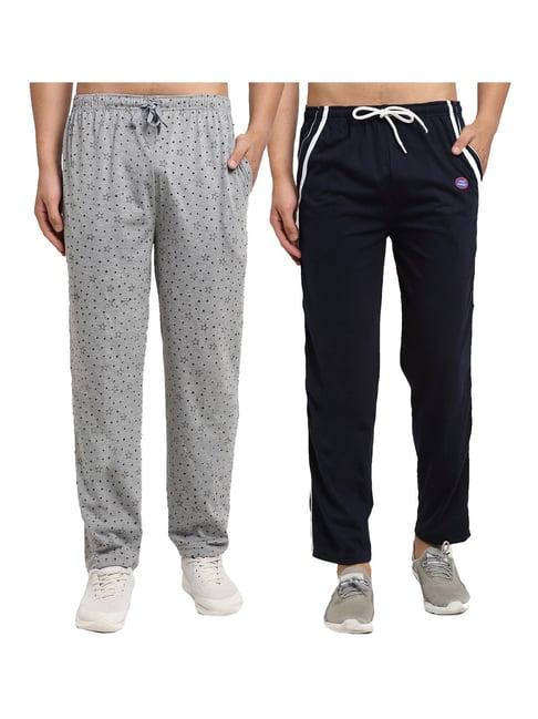 vimal jonney dark blue & grey regular fit printed trackpants - pack of 2