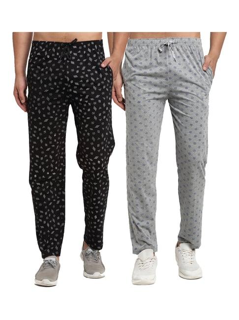 vimal jonney black & grey regular fit printed trackpants - pack of 2