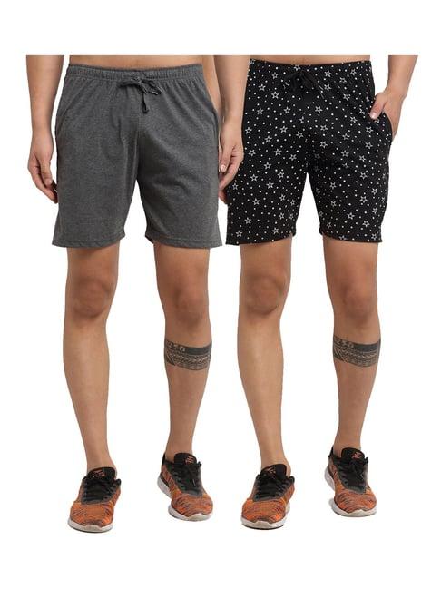 vimal jonney black & grey regular fit printed shorts - pack of 2