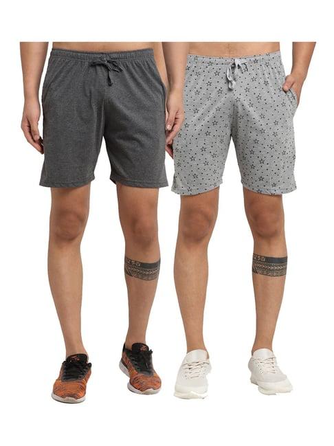 vimal jonney grey & dark grey regular fit printed shorts - pack of 2