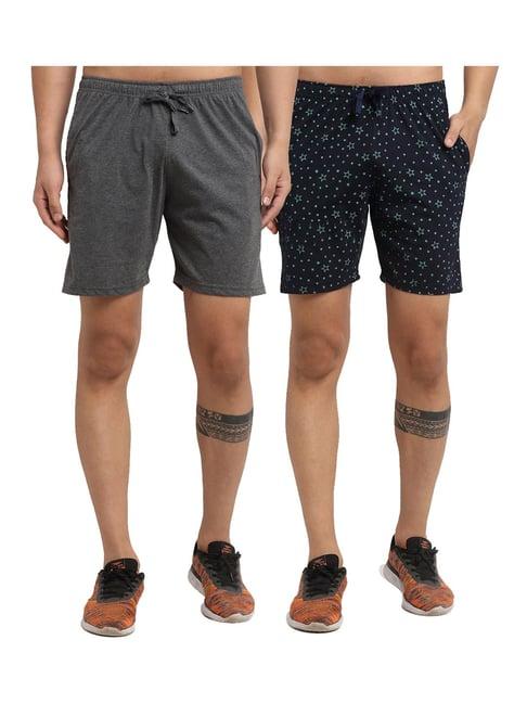 vimal jonney grey & navy regular fit printed shorts - pack of 2