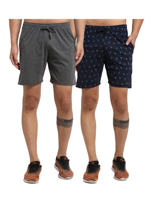 vimal jonney grey & navy regular fit printed shorts - pack of 2