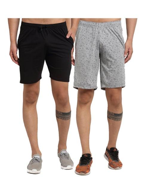 vimal jonney grey & black regular fit printed shorts - pack of 2