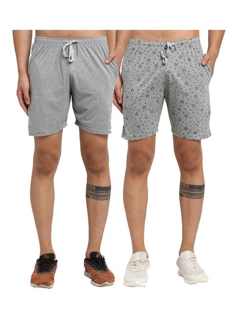 vimal jonney grey regular fit printed shorts - pack of 2