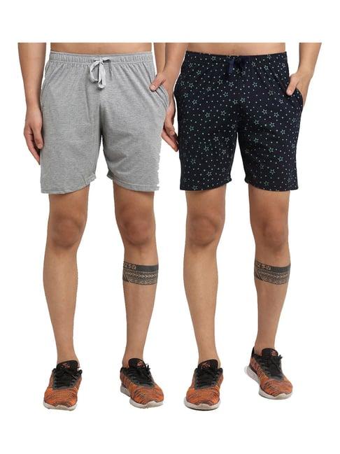 vimal jonney navy & grey regular fit printed shorts - pack of 2