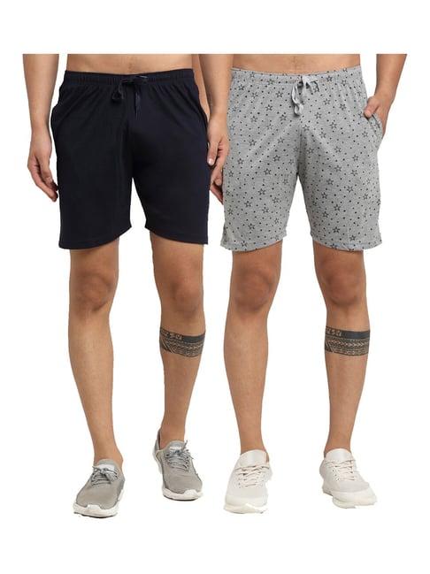 vimal jonney navy & grey regular fit printed shorts - pack of 2