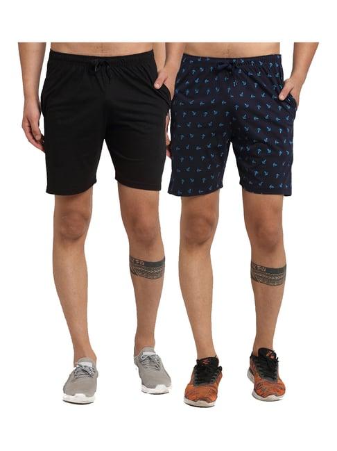 vimal jonney navy & black regular fit printed shorts - pack of 2