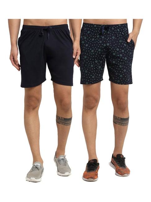 vimal jonney navy regular fit printed shorts - pack of 2