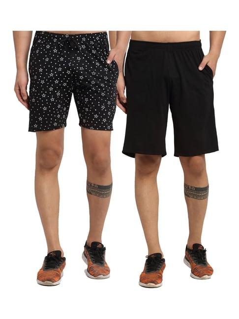 vimal jonney black regular fit printed shorts - pack of 2