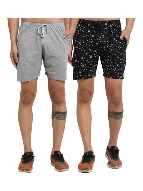 vimal jonney black & grey regular fit printed shorts - pack of 2