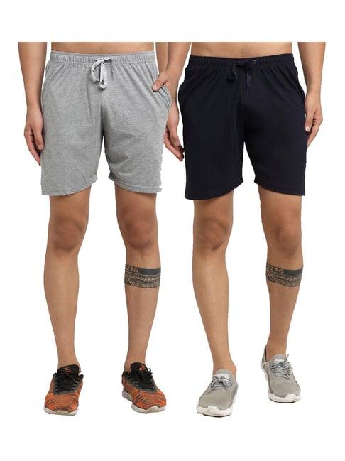 vimal jonney grey & navy regular fit shorts - pack of 2