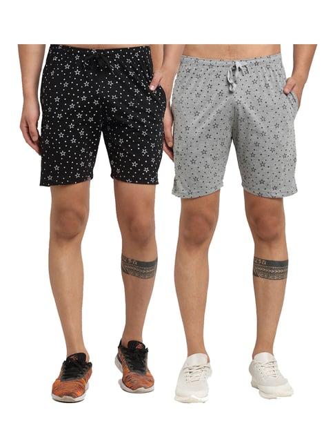 vimal jonney black & grey regular fit printed shorts - pack of 2