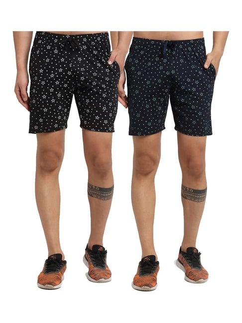 vimal jonney navy & black regular fit printed shorts - pack of 2