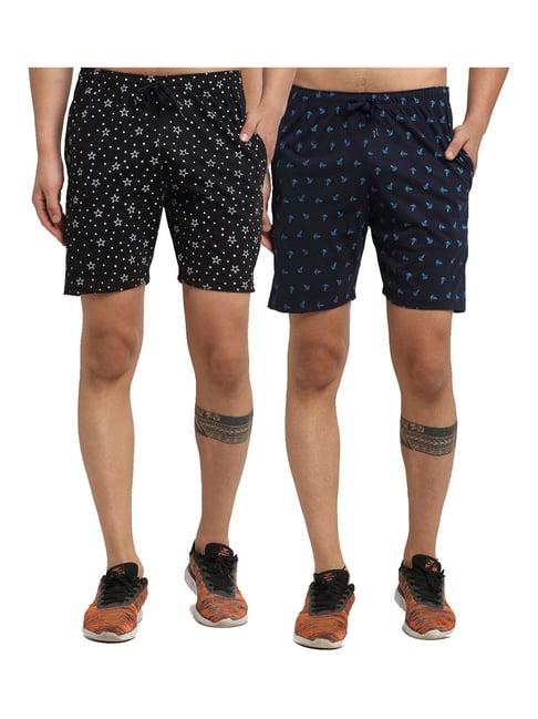 vimal jonney navy & black regular fit printed shorts - pack of 2