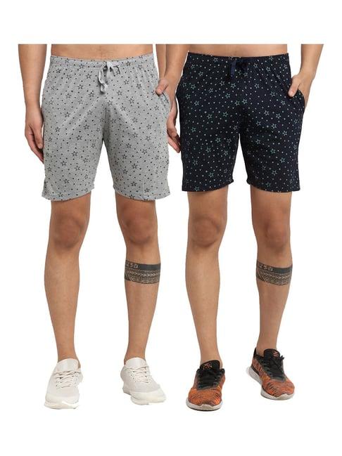 vimal jonney navy & grey regular fit printed shorts - pack of 2