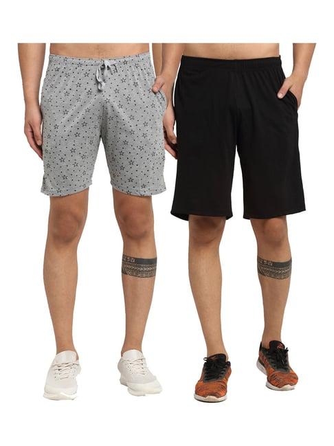 vimal jonney black & grey regular fit printed shorts - pack of 2