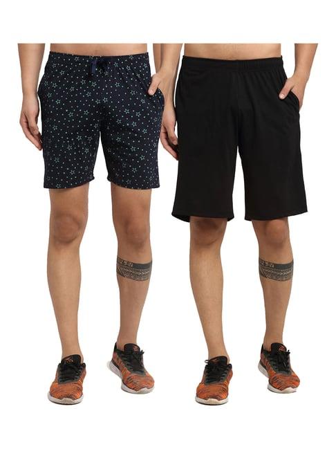 vimal jonney navy & black regular fit printed shorts - pack of 2