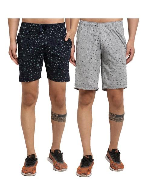 vimal jonney navy & grey regular fit printed shorts - pack of 2