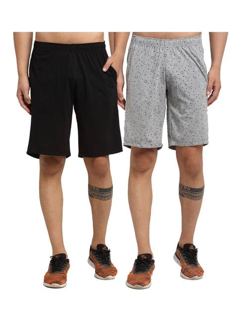 vimal jonney black & grey regular fit printed shorts - pack of 2