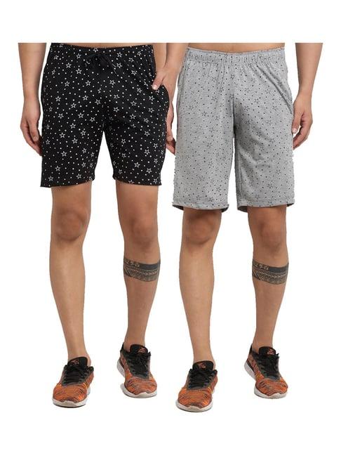 vimal jonney black & grey regular fit printed shorts - pack of 2