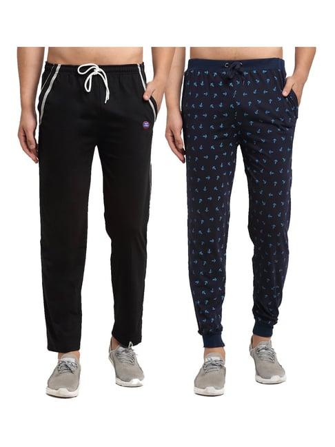 vimal jonney black & navy regular fit printed joggers & trackpants - pack of 2