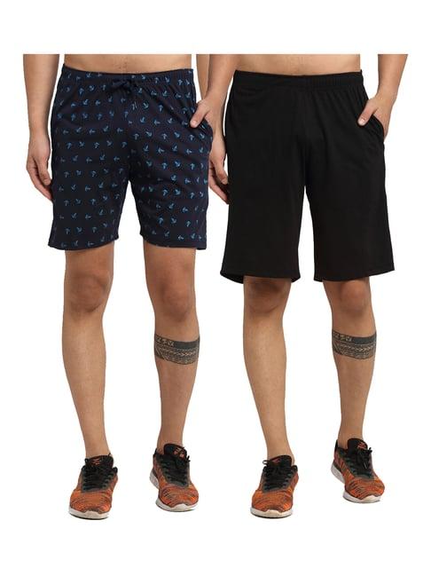 vimal jonney navy & black regular fit printed shorts - pack of 2